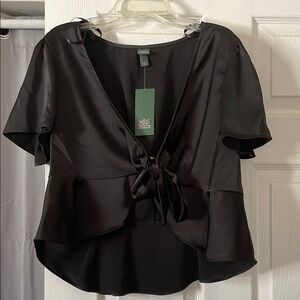 Wild Fable Black Satin Tie-Front Top